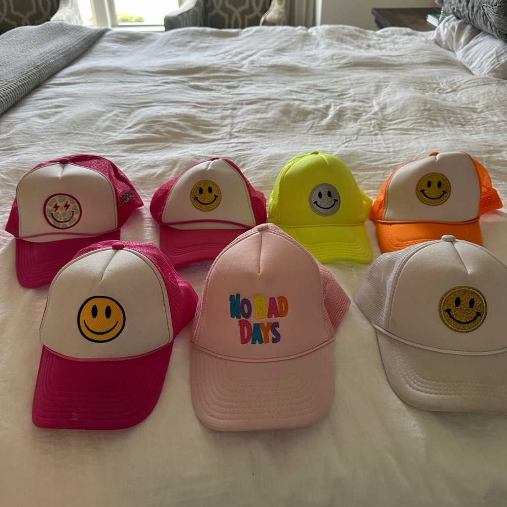 Set of 7 Colorful Smiley Face Trucker Hats